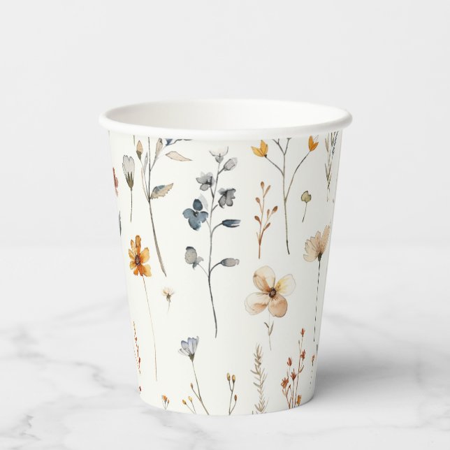 Vasos De Papel Acuarela flor silvestre boho  (Reverso )