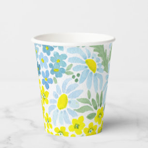 Vasos De Papel Acuarela. Las flores del campo. Chamomile