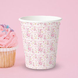Vasos De Papel Acuarela Llama Rosa XOXO