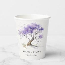 Vasos De Papel Acuarela mínima Lilac Jacaranda Tree Boda