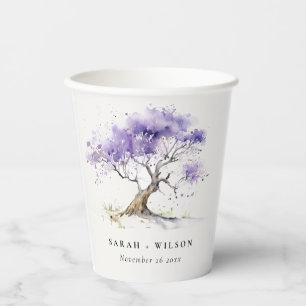 Vasos De Papel Acuarela mínima Lilac Jacaranda Tree Boda