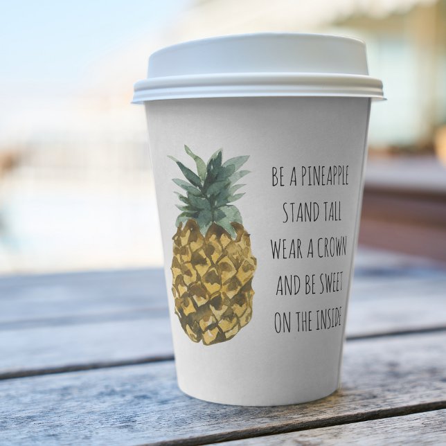 Vasos De Papel Acuarela moderna piña y cita graciosa positiva (Subido por el creador)