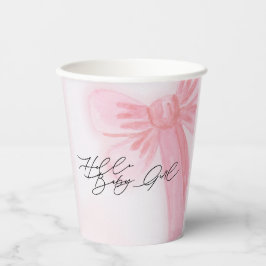 Vasos De Papel Acuarela moderna Rubor Rosa Bow Hello Baby Girl