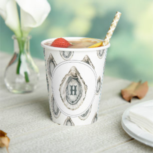 Vasos De Papel Acuarela Monograma Ostrador Costero