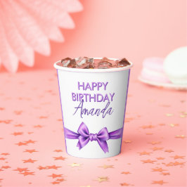 Vasos De Papel Acuarela Morado Bow Coquette Sweet 16 Cumpleaños