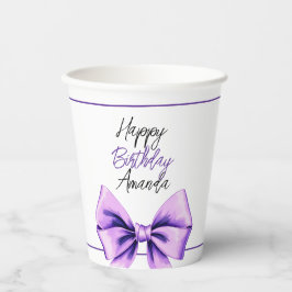 Vasos De Papel Acuarela Morado Bow Dulce 16 Cumpleaños