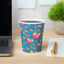 Vasos De Papel Acuarela multicolor Corazones Cups de papel
