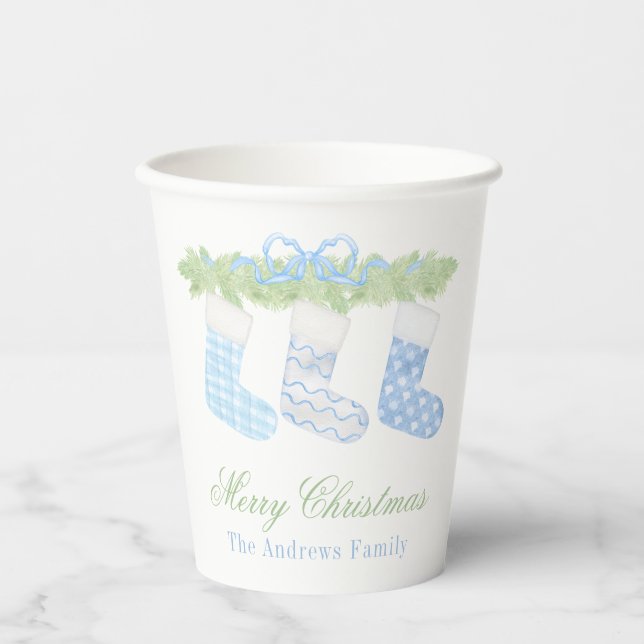 Vasos De Papel Acuarela Navidades azules y blancos (Anverso)