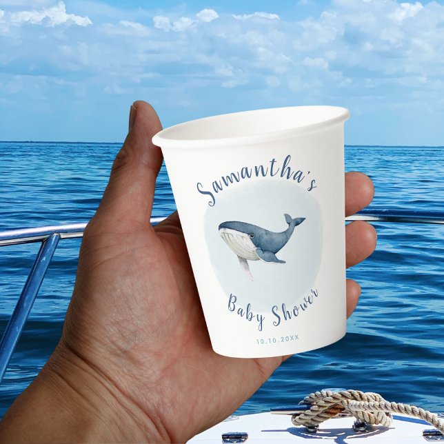 Vasos De Papel Acuarela Ocean Blue Whale Cute el Baby Shower de u (Subido por el creador)