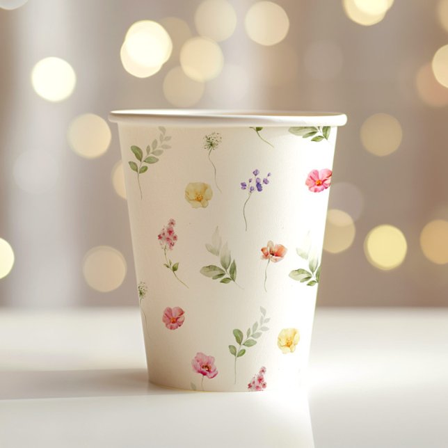 Vasos De Papel Acuarela Patrón de flores silvestres ducha de bebé (Subido por el creador)