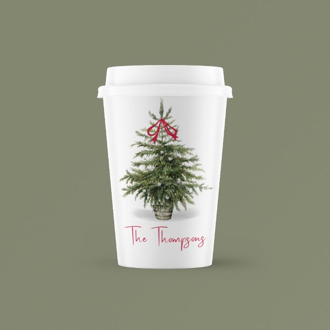 Vasos De Papel acuarela personalizada de árbol de Navidad (Personalized watercolor Christmas tree paper cup)