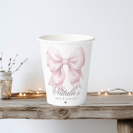 Vasos De Papel Acuarela personalizada Dusty Pink Bow Primer cumpl