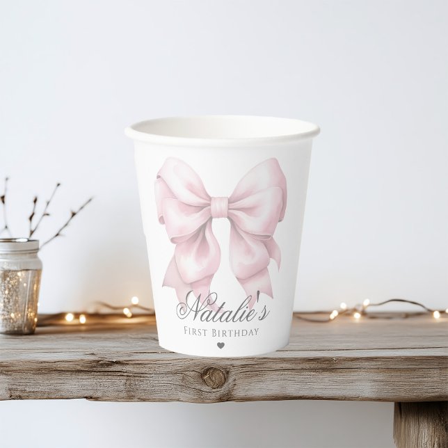 Vasos De Papel Acuarela personalizada Dusty Pink Bow Primer cumpl (Subido por el creador)