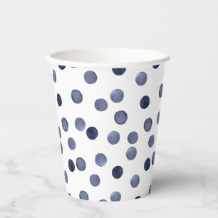Vasos De Papel Acuarela. Punto de polka azul. Placa de papel
