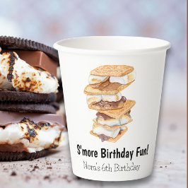 Vasos De Papel Acuarela Realista S'mores 6º cumpleaños