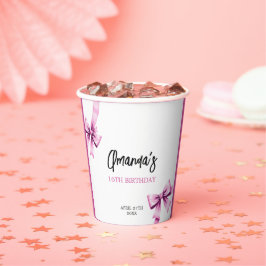 Vasos De Papel Acuarela Rosa Bows Coquette Sweet 16 Cumpleaños