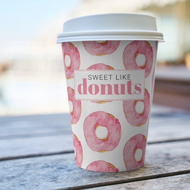 Vasos De Papel Acuarela Rosa Moderna Dulce Como Cita De Donuts (Subido por el creador)