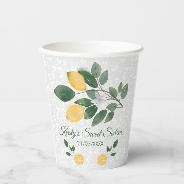Vasos De Papel Acuarela Siciliana Lemons Dulce Dieciséis (Anverso)