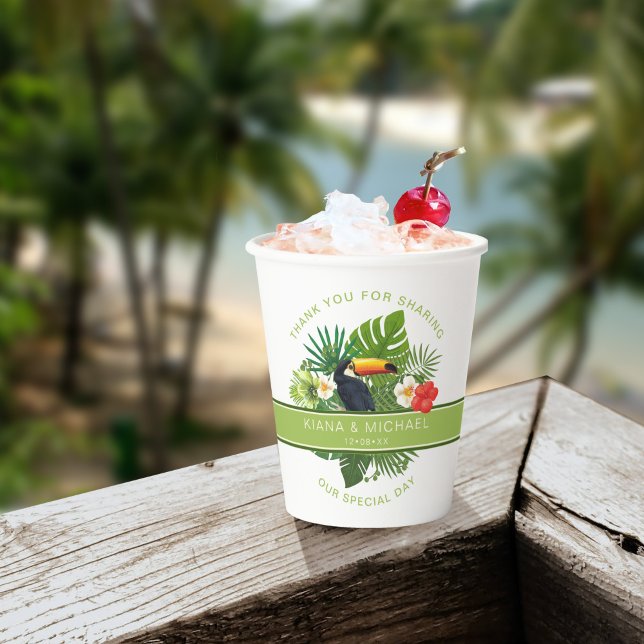 Vasos De Papel Acuarela tropical con Toucan Gracias Green ID577 (Subido por el creador)