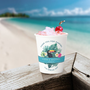 Vasos De Papel Acuarela Tropical con Toucan Gracias ID577 Verde a