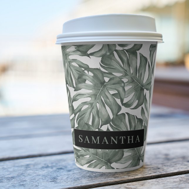 Vasos De Papel Acuarela Tropical Oasis Moderno Patrón de hojas (Subido por el creador)