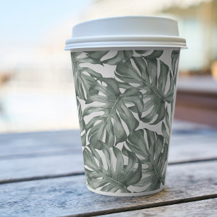 Vasos De Papel Acuarela Tropical Oasis Moderno Patrón de hojas