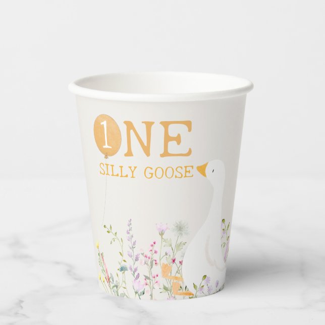 Vasos De Papel Acuarela Un Silly Goose Flor silvestre 1er cumplea (Anverso)