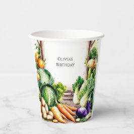 Vasos De Papel Acuarela Vegetales Mercado Cumpleaños