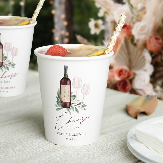 Vasos De Papel Acuarela Vino Rojo Saludo al Amor (Subido por el creador)