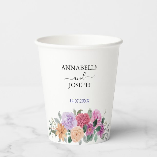 Vasos De Papel acuarelas Florales Botánica Moderna Boda (Reverso )