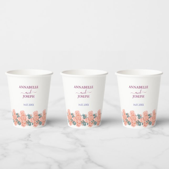 Vasos De Papel acuarelas Florales Botánica Moderna Boda (Multi)