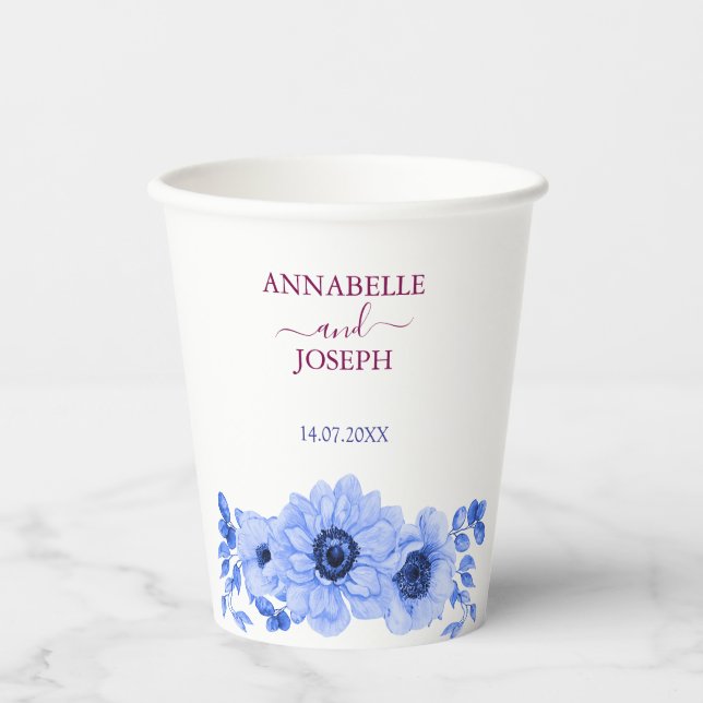 Vasos De Papel acuarelas Florales Botánica Moderna Boda (Anverso)