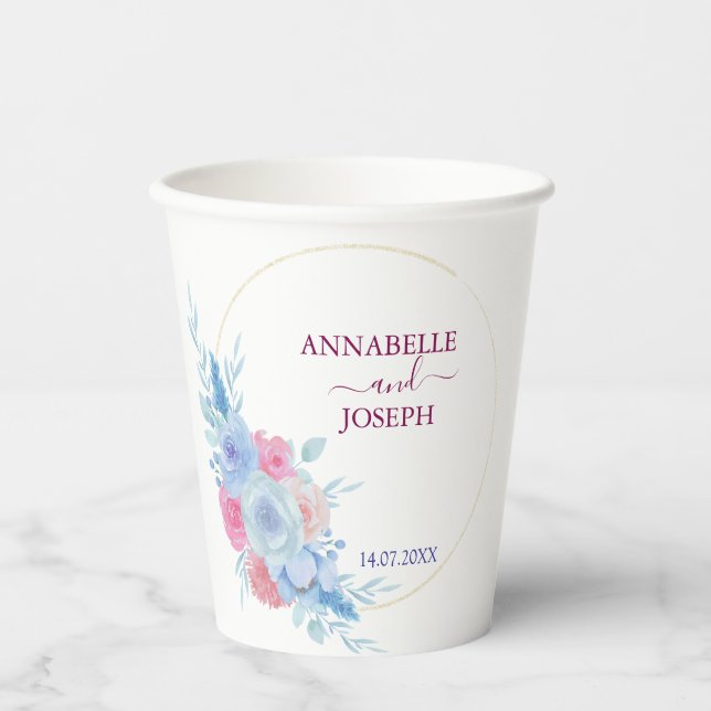 Vasos De Papel acuarelas Florales Botánico Moderno Boda (Anverso)