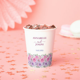 Vasos De Papel acuarelas Florales Botánico Moderno Boda