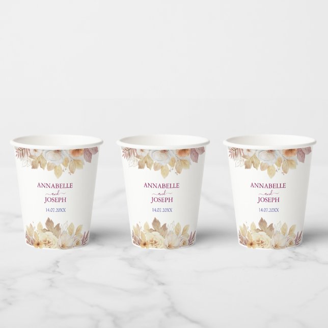 Vasos De Papel acuarelas Florales Botánico Moderno Boda (Multi)