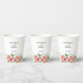 Vasos De Papel acuarelas Florales Botánico Moderno Boda