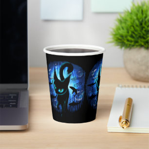 Vasos De Papel Acuático - Gato surrealista en fantasía oceánica p