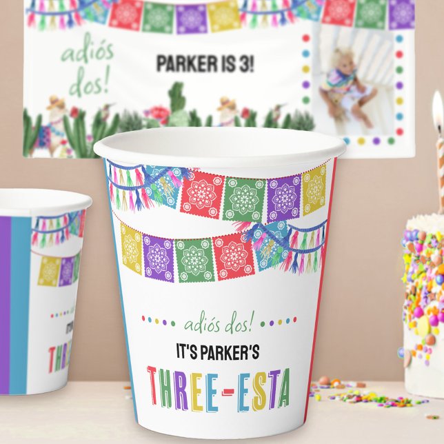Vasos De Papel Adiós dos tres veces esta tercera fiesta de cumple (Create a colorful mexican fiesta three-esta birthday party tablescape .. adios dos!)
