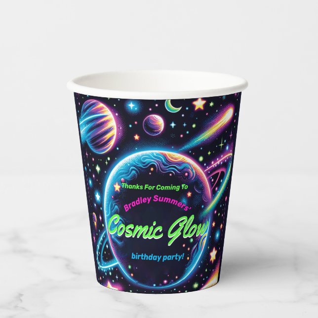 Vasos De Papel Adolescentes Cosmic Glow Space Tema fiesta de cump (Anverso)