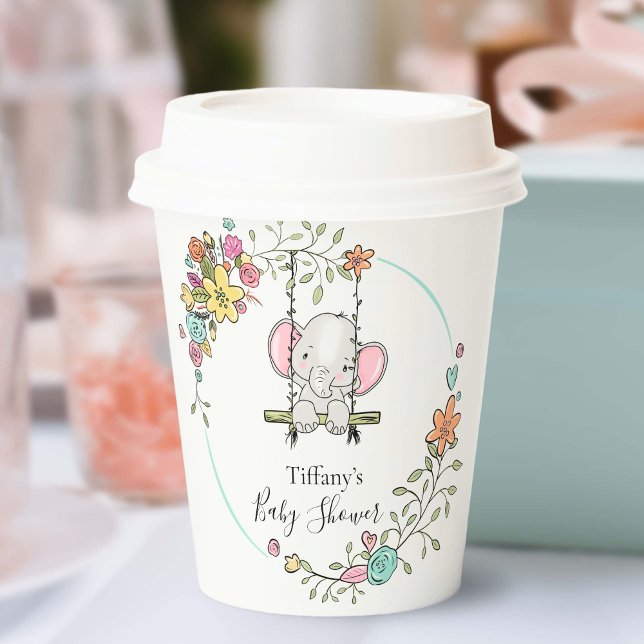 Vasos De Papel Adorable Baby Elephant Boy Floral Baby Shower (Subido por el creador)