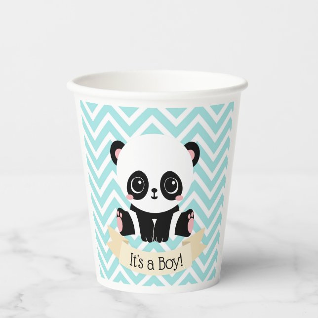 Vasos De Papel Adorable Baby Panda Blue Baby Shower (Anverso)