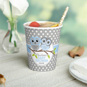 Vasos De Papel Adorable Blue Owls Baby Shower Personalizado