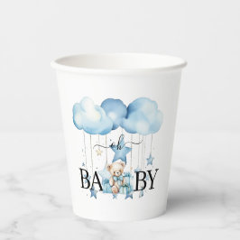 Vasos De Papel Adorable Blue Watercolor Teddy Bear Baby Shower
