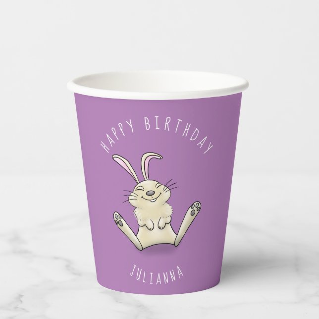 Vasos De Papel Adorable feliz sonriente bebé conejo personalizado (Anverso)