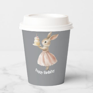 Vasos De Papel Adorable Grey & Pink Bunny Birthday Cup