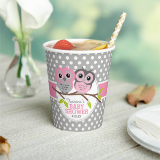 Vasos De Papel Adorable Lechuzas Rosadas Baby Shower Personalizad