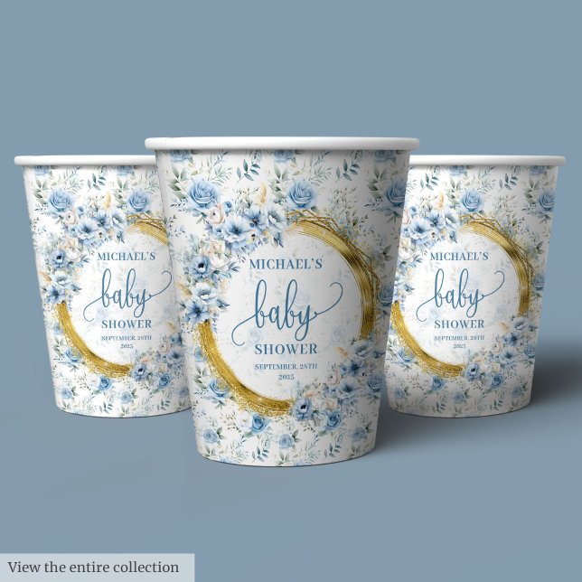 Vasos De Papel Adorable Pastel Blue Gold Cuadros de papel persona (Adorable Pastel Blue Gold Personalized Paper Cups

)