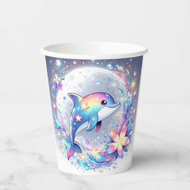 Vasos De Papel Adorable Pastel Dolphin Baby Shower (Anverso)