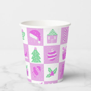 Vasos De Papel Adorable patrón de Navidad de color rosa bebé