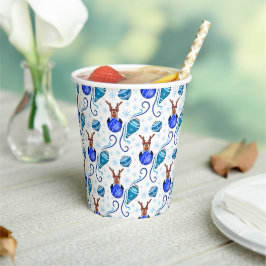 Vasos De Papel Adorable Reno de Navidad Azul Festivo